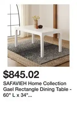 Bed Bath & Beyond SAFAVIEH Home Collection Gael Rectangle Dining Table - 60 L x 34 W x 30 H offer