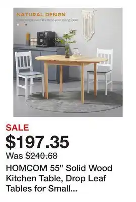 Bed Bath & Beyond HOMCOM 55 Solid Wood Kitchen Table, Drop Leaf Tables for Small Spaces, Folding Dining Table offer