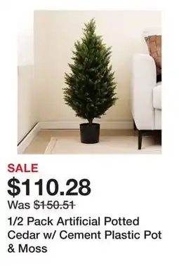 Bed Bath & Beyond 1/2 Pack Artificial Potted Cedar w/ Cement Plastic Pot & Moss offer