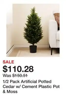 Bed Bath & Beyond 1/2 Pack Artificial Potted Cedar w/ Cement Plastic Pot & Moss offer