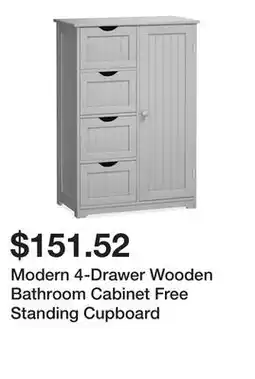 Bed Bath & Beyond Modern 4-Drawer Wooden Bathroom Cabinet Free Standing Cupboard offer