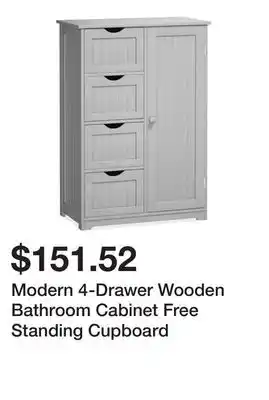 Bed Bath & Beyond Modern 4-Drawer Wooden Bathroom Cabinet Free Standing Cupboard offer