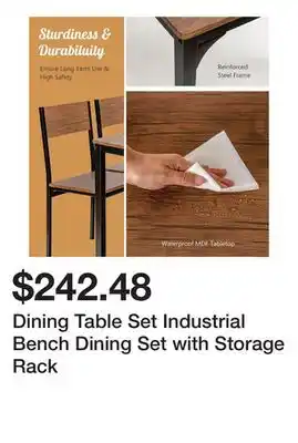 Bed Bath & Beyond Dining Table Set Industrial Bench Dining Set with Storage Rack offer