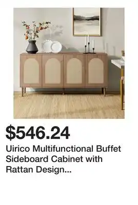 Bed Bath & Beyond Uirico Multifunctional Buffet Sideboard Cabinet with Rattan Design by HULALA HOME - OAK offer