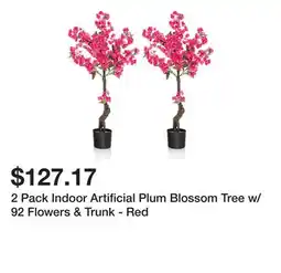 Bed Bath & Beyond 2 Pack Indoor Artificial Plum Blossom Tree w/ 92 Flowers & Trunk - Red offer