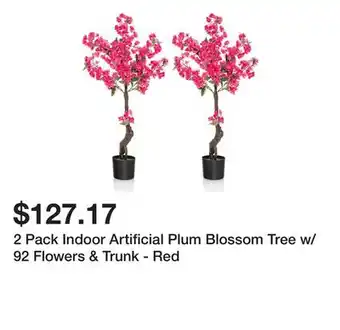 Bed Bath & Beyond 2 Pack Indoor Artificial Plum Blossom Tree w/ 92 Flowers & Trunk - Red offer