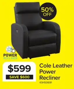 Leon's Cole Leather Power Recliner - Black offer