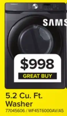 Leon's Samsung Black Stainless Steel Front-Load Washer with Self Clean+ (5.2 cu. ft.) - WF45T6000AV/A5 offer