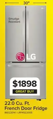 Leon's LG 30 Smudge Resistant Stainless Steel French Door Refrigerator (22 cu. ft.) - LRFNS2200S offer