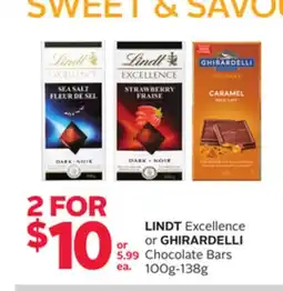 Rexall LINDT Excellence or GHIRARDELLI Chocolate Bars offer