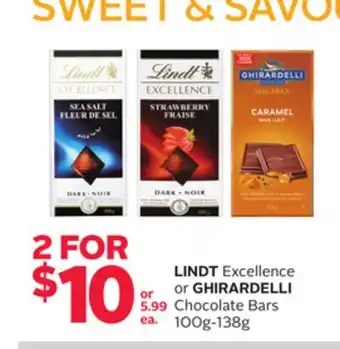 Rexall LINDT Excellence or GHIRARDELLI Chocolate Bars offer
