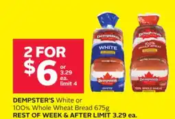Rexall DEMPSTER'S White or 100% Whole Wheat Bread 675g offer