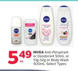 Rexall NIVEA Anti-Perspirant or Deodorant 50mL or 51g-52g or Body Wash 500mL offer