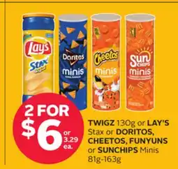 Rexall TWIGZ 130g or LAY'S Stax or DORITOS, CHEETOS, FUNYUNS or SUNCHIPS Minis 81g-163g offer