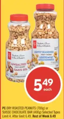 Shoppers Drug Mart PC DRY ROASTED PEANUTS (700g) or SUISSE CHOCOLATE BAR (400g) offer
