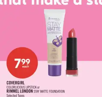 Shoppers Drug Mart COVERGIRL COLORLICIOUS LIPSTICK or RIMMEL LONDON STAY MATTE FOUNDATION offer