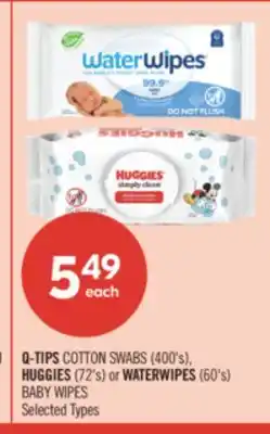 Shoppers Drug Mart Q-TIPS COTTON SWABS (400's), HUGGIES (72's) or WATERWIPES (60's) BABY WIPES offer