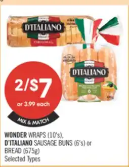 Shoppers Drug Mart WONDER WRAPS (10's) D'ITALIANO SAUSAGE BUNS (6's) or BREAD (675g) offer