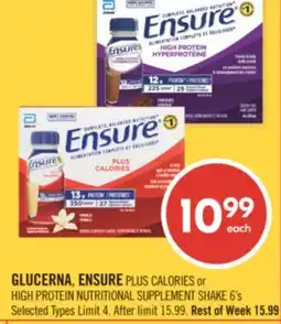 Shoppers Drug Mart GLUCERNA, ENSURE PLUS CALORIES or HIGH PROTEIN NUTRITIONAL SUPPLEMENT SHAKE 6's offer