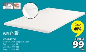 JYSK Wellpur T30 Memory foam topper offer