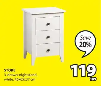 JYSK STOKE 3-drawer nightstand offer