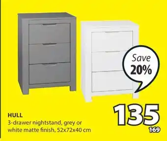 JYSK Hull 3-drawer nightstand offer