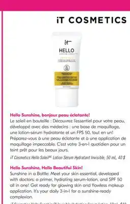 Pharmaprix iT Cosmetics Hello SunshineTM Invisible Hydrating Serum Lotion offer
