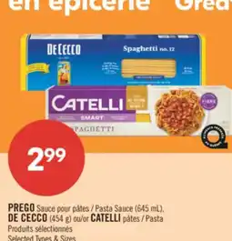 Pharmaprix PREGO Sauce Pasta Sauce (645 mL), DE CECCO (454g) or CATELLI Pasta offer
