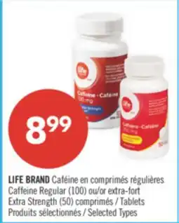 Pharmaprix LIFE BRAND Caffeine Regular (100) or extra-fort Extra Strength (50) Tablets offer