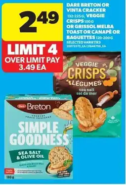 Real Canadian Superstore Dare breton or vinta cracker veggie crisps or grissol melba toast or canape or baguettes offer