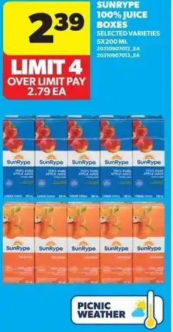 Real Canadian Superstore Sunrype 100% juice boxes offer