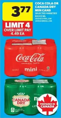 Real Canadian Superstore Coca cola or canada dry min cans offer