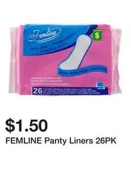 Dollarama FEMLINE Panty Liners 26PK offer