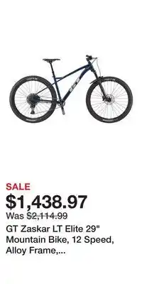 Sport Chek GT Zaskar LT Elite 29 Mountain Bike, 12 Speed, Alloy Frame, Hydraulic Disc Brakes, Hardtail offer