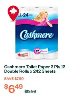 Voilà Cashmere Toilet Paper 2 Ply 12 Double Rolls x 242 Sheets offer