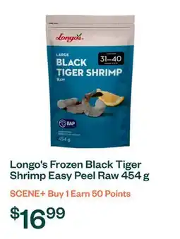 Voilà Longo's Frozen Black Tiger Shrimp Easy Peel Raw 454 g offer