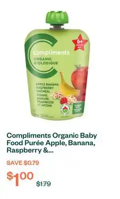 Voilà Compliments Organic Baby Food Purée Apple, Banana, Raspberry & Oatmeal 128 ml offer