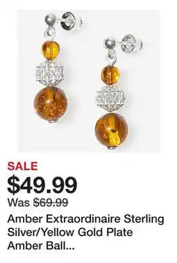 TSC Stores Amber Extraordinaire Sterling Silver/Yellow Gold Plate Amber Ball Drop Earrings offer