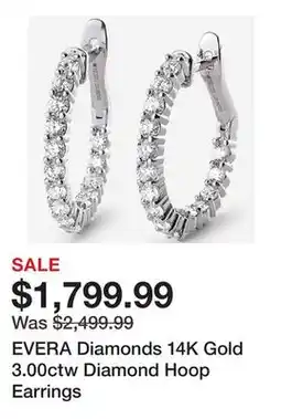 TSC Stores EVERA Diamonds 14K Gold 3.00ctw Diamond Hoop Earrings offer