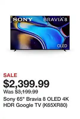 TSC Stores Sony 65 Bravia 8 OLED 4K HDR Google TV (K65XR80) offer