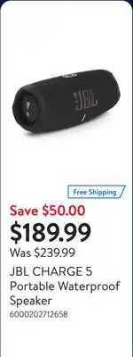 Walmart JBL CHARGE 5 Portable Waterproof Speaker offer