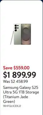 Walmart Samsung Galaxy S25 Ultra 5G 1TB Storage (Titanium Jade Green) offer