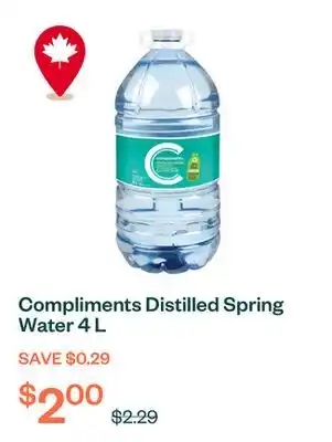 Voilà Compliments Distilled Spring Water 4 L offer