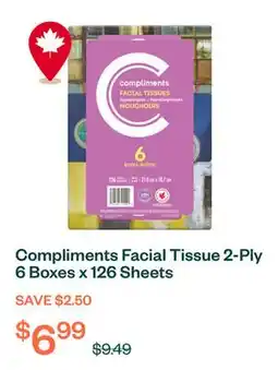 Voilà Compliments Facial Tissue 2-Ply 6 Boxes x 126 Sheets offer