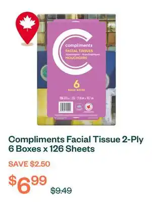 Voilà Compliments Facial Tissue 2-Ply 6 Boxes x 126 Sheets offer