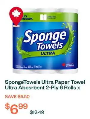 Voilà SpongeTowels Ultra Paper Towel Ultra Abosrbent 2-Ply 6 Rolls x 72 Sheets offer