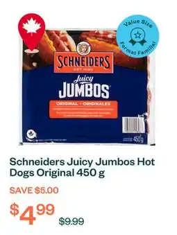 Voilà Schneiders Juicy Jumbos Hot Dogs Original 450 g offer