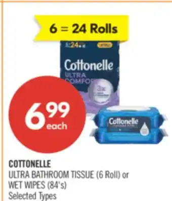 Shoppers Drug Mart COTTONELLE ULTRA BATHROOM TISSUE (6 Roll) or WET WIPES (84's) offer