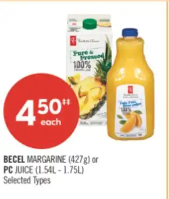 Shoppers Drug Mart BECEL MARGARINE (427g) or PC JUICE (1.54L - 1.75L) offer