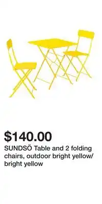IKEA SUNDSÖ Table and 2 folding chairs, outdoor bright yellow/bright yellow offer